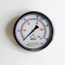 Manômetro horizontal - Total Inox Diam.100mm (4”) Escala 0-10 KGF/CM2 X 150 PSI - Com Glicerina Manômetro horizontal - Total Inox Diam.100mm (4”) Escala 0-10 KGF/CM2 X 150 PSI - Com Glicerina
