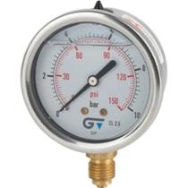 Manometro Inox Vertical Genebre D63 com Glicerina BSP 1/4 Polegadas 0 a 2,5 Bar 40PSI
