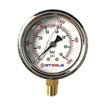 Manômetro Vertical Com Glicerina 1000 Psi 1/4 Npt 63 Mm Inox