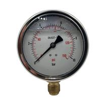 Manômetro Vertical de Pressão Glicerina Inox 10 Bar 100mm