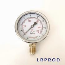 Manômetro vertical - diam.100mm (4") com escala de 0-16 KGF/CM2 x 230 PSI Com Glicerina