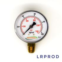 Manômetro vertical - diam.63mm (2.1/2” ) com escala de 0-100 KGF/CM2 x 1500 PSI Manômetro vertical - diam.63mm (2.1/2” ) com escala de 0-100 KGF/CM2 x 1500 PSI