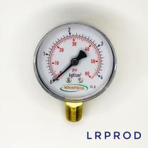 Manômetro vertical - Diam.63mm (2.1/2” ) com escala de 0-4 KGF/CM2 x 60 PSI Manômetro vertical - Diam.63mm (2.1/2” ) com escala de 0-4 KGF/CM2 x 60 PSI