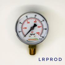 Manômetro vertical - diam.63mm (2.1/2” ) com escala de 0-70 KGF/CM2 x 1000 PSI Manômetro vertical - diam.63mm (2.1/2” ) com escala de 0-70 KGF/CM2 x 1000 PSI