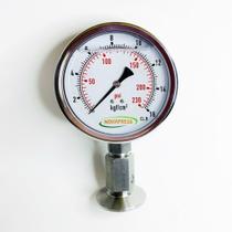 Manômetro vertical - Total Inox Diam.100mm (4”) Escala 0-16 KGF/CM2 X 230 PSI + SELO TC 11.1/2"