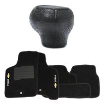 Manopla Bola Câmbio 5M Res.Fundo Preto (400504) + Tapetes Bordados Corsa