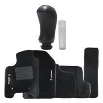 Manopla Bola Câmbio Tampa Cromada c/Bucha (600505) + Tapetes Bordados Logan