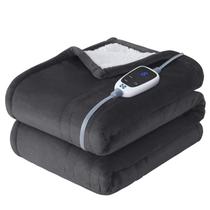 Manta aquecida Sealy Flannel & Sherpa 50 x 60 polegadas cinza escuro