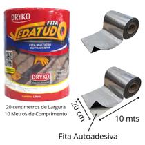 Manta Asfaltica 20cm Largura Para Telhado Autoadesiva Com Aluminio Rolo 10 mts - DRYKO