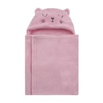 Manta Baby Microfibra com Capuz 75x100cm Rosa Estampa Gato Camesa Manta Baby Microfibra com Capuz 75x100cm Rosa Estampa Gato Camesa