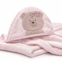 Manta Bebê Ursa Rosa Com Capuz Papi Friends Microfibra Macia Hipoalergênica