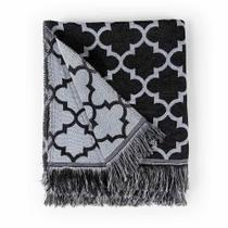 Manta Calama com Franjas para Sofá Cama Tecido Jacquard 80% Algodão Preto Clara Luz Decora Manta Calama com Franjas para Sofá Cama Tecido Jacquard 80% Algodão Preto Clara Luz Decora