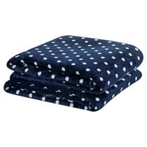 Manta Casal Flannel Petit Poá Macia Azul Marinho