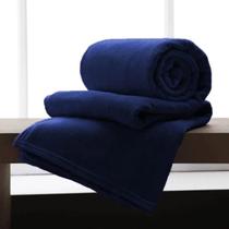 Manta Casal Fleece Microfibra Lisa Andreza Azul Marinho