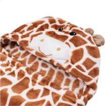 Manta cobertor bebe c/ capuz bordado girafa marrom unissex - LOANI