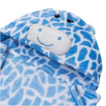 Manta cobertor bebe microfibra bordada c/ capuz girafa azul - LOANI