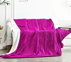 Manta Cobertor Canelada + Sherpa Casal Soft Riscada Aveludada 2,20x1,80m Fofinha Pink - vitheotex enxovais