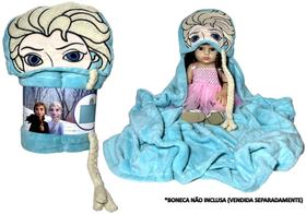 Manta Cobertor Infantil Para Criança Com Capuz Personagem Menina Princesa Elsa Azul Frozen - Disney