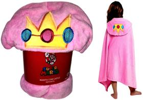 Manta Cobertor Infantil Rosa Com Capuz Princesa Peach - Personagem Do Desenho Super Mario Bros - Nintendo