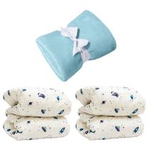 Manta Cobertor Kit 3 pçs c 1 Comfy Azul 2 Edredom Astronauta