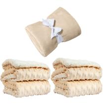 Manta Cobertor Kit 3 pçs c/ 1 Comfy Bege 2 Pipoquinha Bege