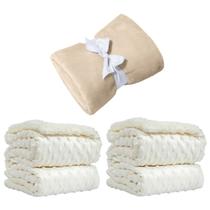 Manta Cobertor Kit 3 pçs c/ 1 Comfy Bege 2 Pipoquinha branco