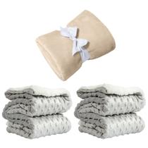 Manta Cobertor Kit 3 pçs c/ 1 Comfy Bege 2 Pipoquinha Cinza