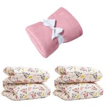 Manta Cobertor Kit 3 pçs c/ 1 Comfy Rosa 2 Edredom Ovelhinha