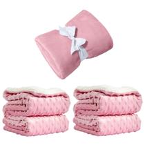 Manta Cobertor Kit 3 pçs c/ 1 Comfy Rosa 2 Pipoquinha Rosa