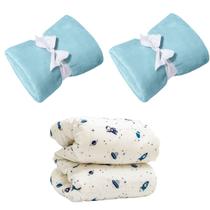 Manta Cobertor Kit 3 pçs c 2 Comfy Azul 1 Edredom Astronauta