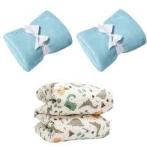 Manta Cobertor Kit 3 pçs c 2 Comfy Azul 1 Edredom Dinossauro