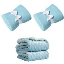 Manta Cobertor Kit 3 pçs c/ 2 Comfy Azul e 1 Pipoquinha Azul