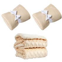 Manta Cobertor Kit 3 pçs c/ 2 Comfy Bege 1 Pipoquinha Bege