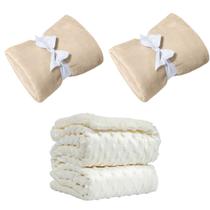 Manta Cobertor Kit 3 pçs c/ 2 Comfy Bege 1 Pipoquinha branco