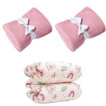 Manta Cobertor Kit 3 pçs c/ 2 Comfy Rosa 1 Edredom Arco iris