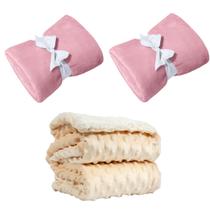 Manta Cobertor Kit 3 pçs c/ 2 Comfy Rosa 1 Pipoquinha Bege