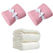 Manta Cobertor Kit 3 pçs c/ 2 Comfy Rosa 1 Pipoquinha Branco