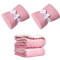 Manta Cobertor Kit 3 pçs c/ 2 Comfy Rosa 1 Pipoquinha Rosa