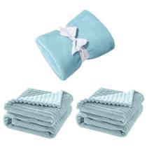 Manta Cobertor Kit 3 peças com 1 Comfy Azul 2 Wave Azul