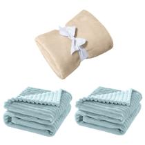 Manta Cobertor Kit 3 peças com 1 Comfy Marfim 2 Wave Azul