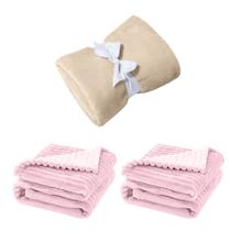 Manta Cobertor Kit 3 peças com 1 Comfy Marfim 2 Wave Rosa