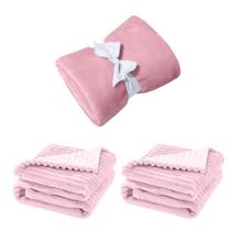 Manta Cobertor Kit 3 peças com 1 Comfy Rosa 2 Wave Rosa