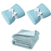 Manta Cobertor Kit 3 peças com 2 Comfy Azul 1 Wave Azul