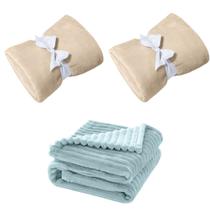 Manta Cobertor Kit 3 peças com 2 Comfy Marfim 1 Wave Azul