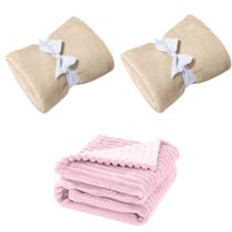 Manta Cobertor Kit 3 peças com 2 Comfy Marfim 1 Wave Rosa