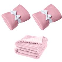 Manta Cobertor Kit 3 peças com 2 Comfy Rosa 1 Wave Rosa