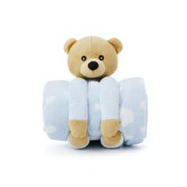 Manta Cobertor Microfibra com Bichinho de Pelucia Teddy Bear Azul - Loaní Baby
