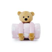 Manta Cobertor Microfibra com Bichinho de Pelucia Teddy Bear Rosa - Loaní Baby
