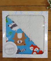 Manta Cobertor para Bebê Microfibra com Sherpa AMIGUINHOS DA FLORESTA AZUL 1 Peça