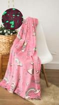 Manta Cobertor Solteiro Infantil Brilha No Escuro 1,80 x 2,00m - Unicórnio Pink - Decorame